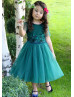 Dark Teal Lace Tulle Flower Girl Dress